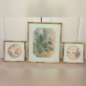 Vintage 1970's  L. Gaydos Iris and Butterfly 3-pc Framed Prints